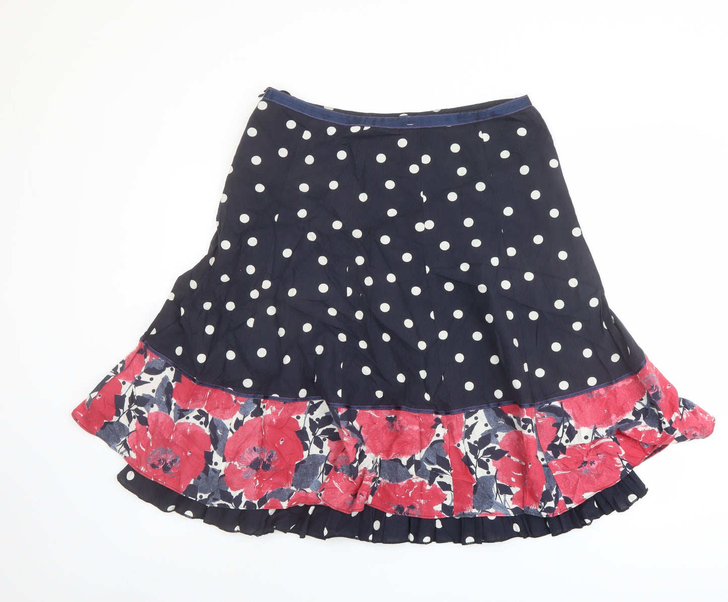 Per Una Womens Blue Polka Dot Cotton Swing Skirt Size 14 Zip