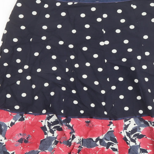 Per Una Womens Blue Polka Dot Cotton Swing Skirt Size 14 Zip