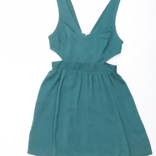 Coincidence & Chance Womens Green Polyester Tank Dress Size S V-Neck Zip