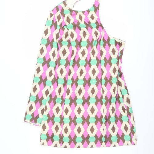 Zara Womens Multicoloured Geometric Polyester Mini Size M One Shoulder Zip