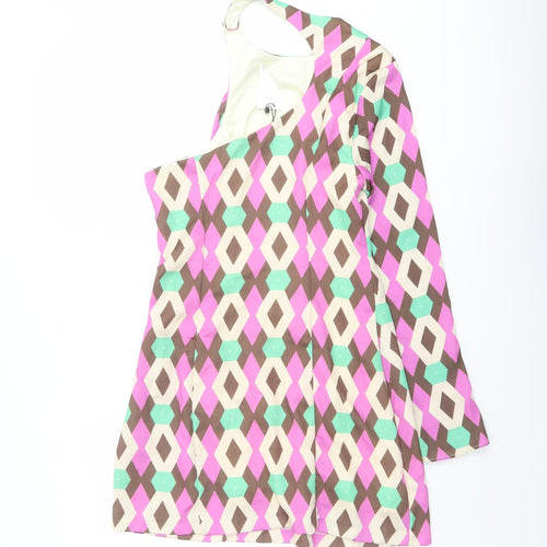 Zara Womens Multicoloured Geometric Polyester Mini Size M One Shoulder Zip