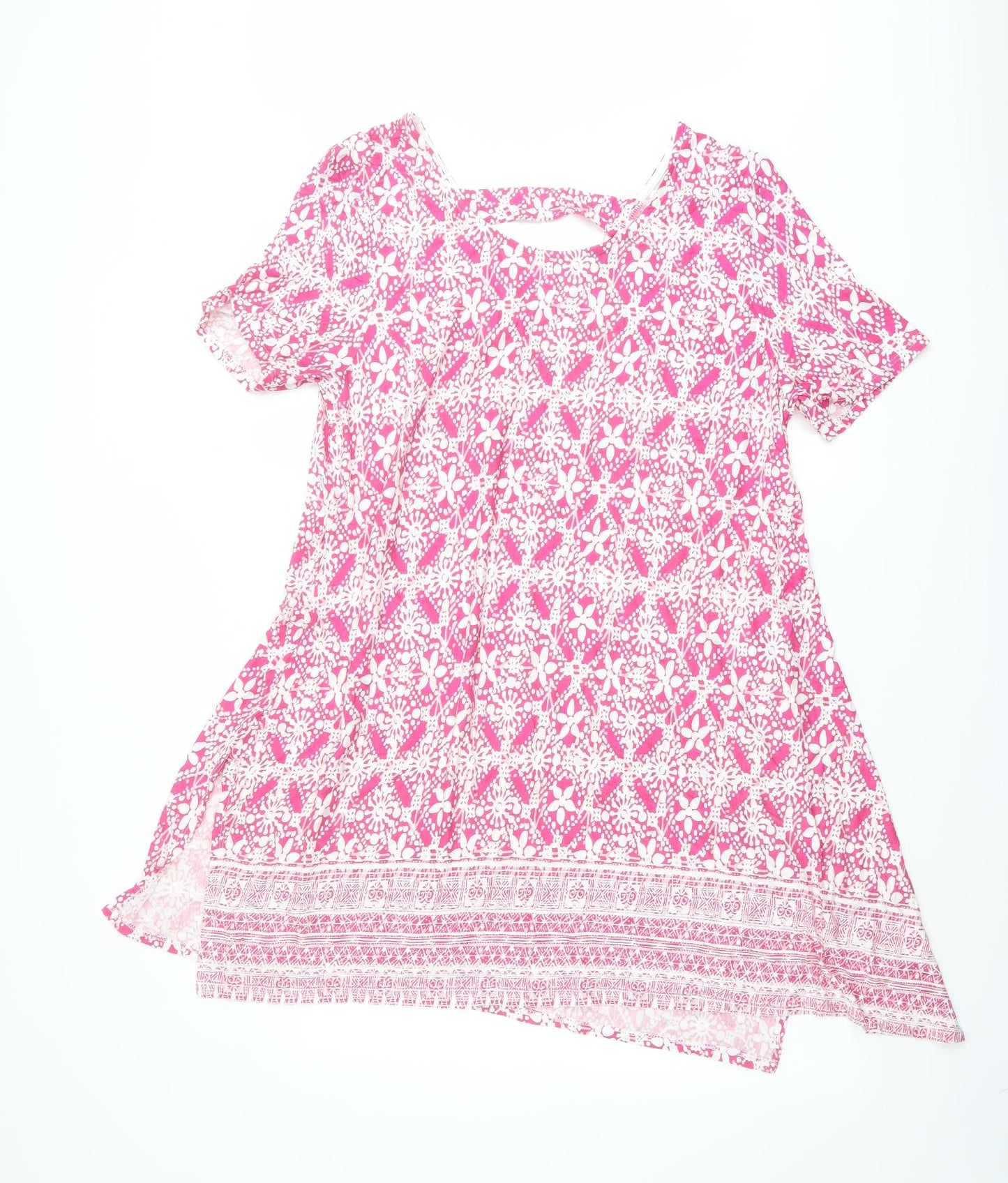 Roman Womens Pink Geometric Viscose Basic Blouse Size 18 Round Neck