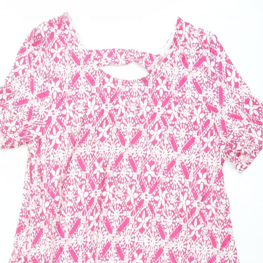 Roman Womens Pink Geometric Viscose Basic Blouse Size 18 Round Neck