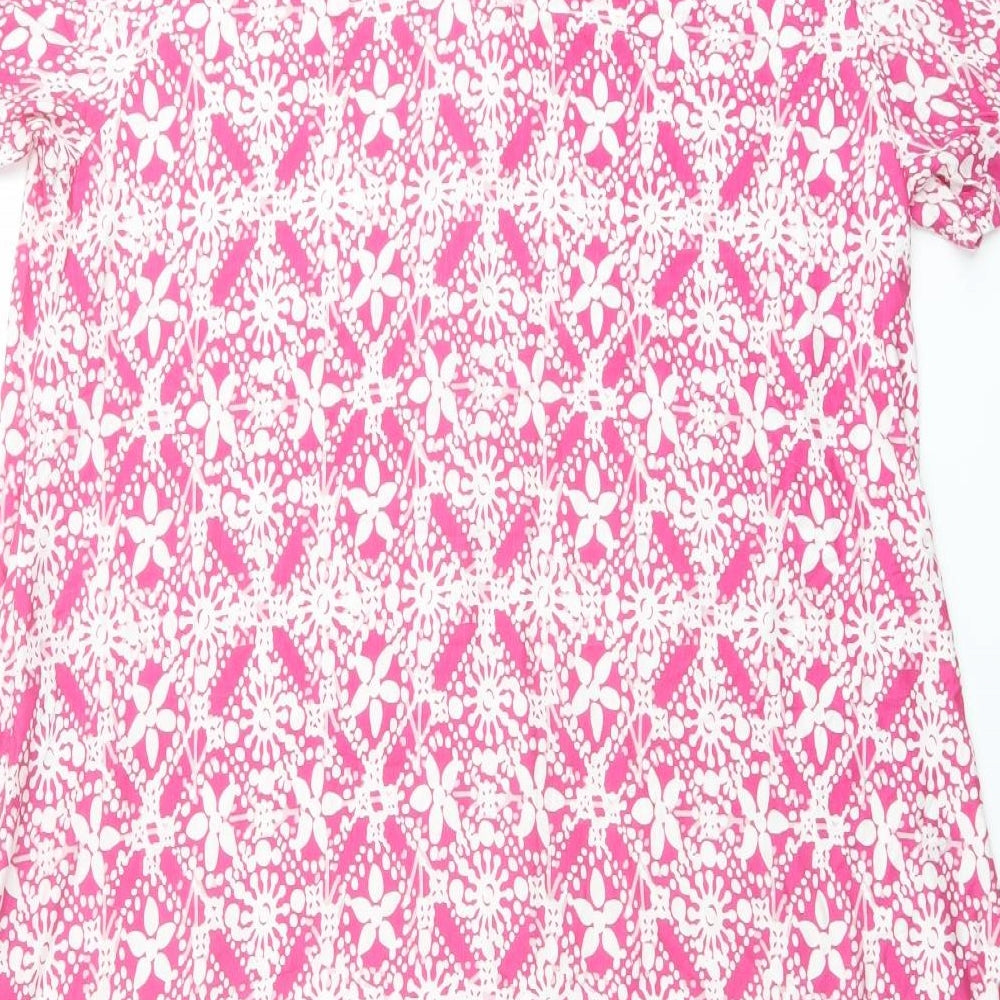Roman Womens Pink Geometric Viscose Basic Blouse Size 18 Round Neck