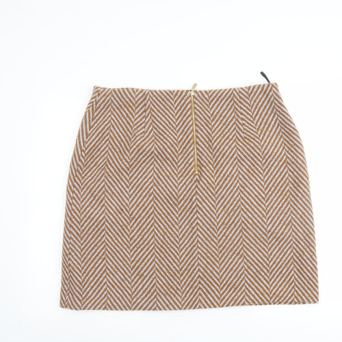 Marks and Spencer Womens Brown Herringbone Polyester A-Line Skirt Size 18 Zip