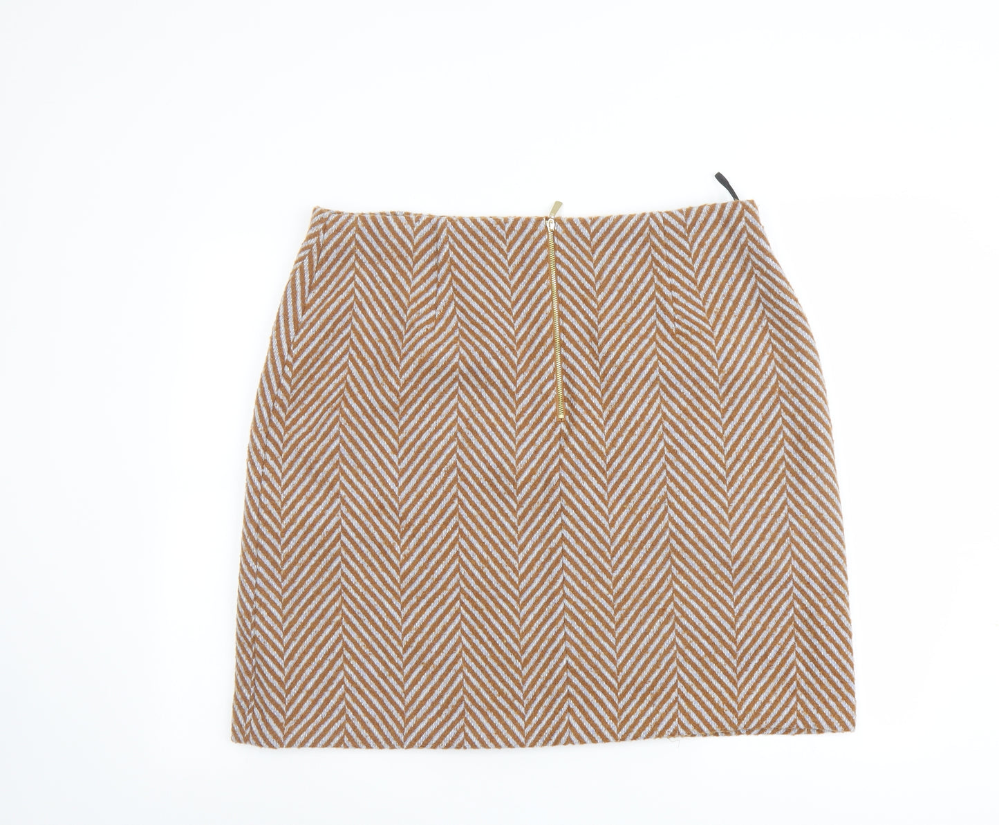 Marks and Spencer Womens Brown Herringbone Polyester A-Line Skirt Size 18 Zip
