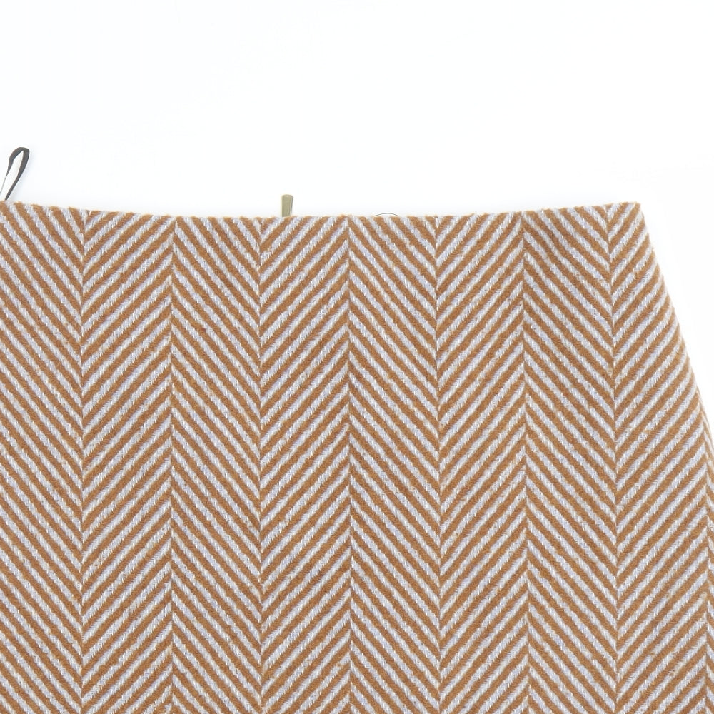 Marks and Spencer Womens Brown Herringbone Polyester A-Line Skirt Size 18 Zip