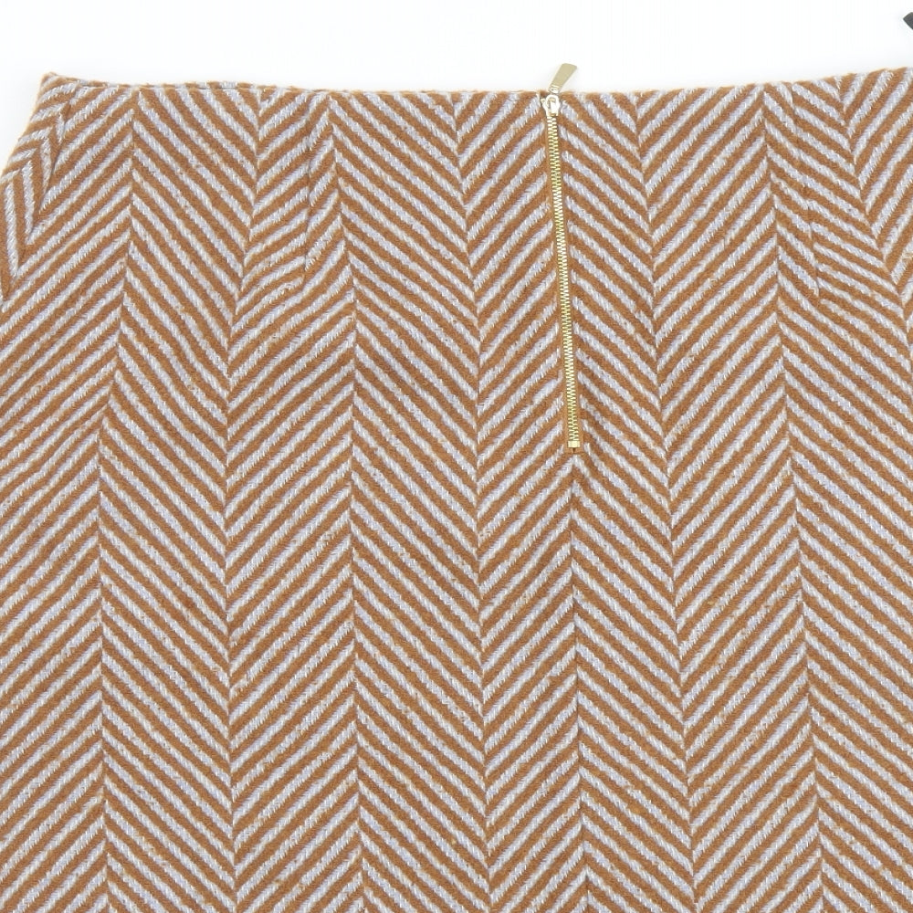 Marks and Spencer Womens Brown Herringbone Polyester A-Line Skirt Size 18 Zip