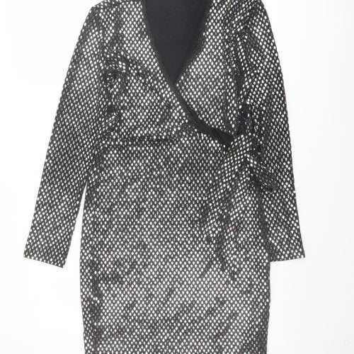 Apricot Womens Black Geometric Nylon A-Line Size L V-Neck Pullover