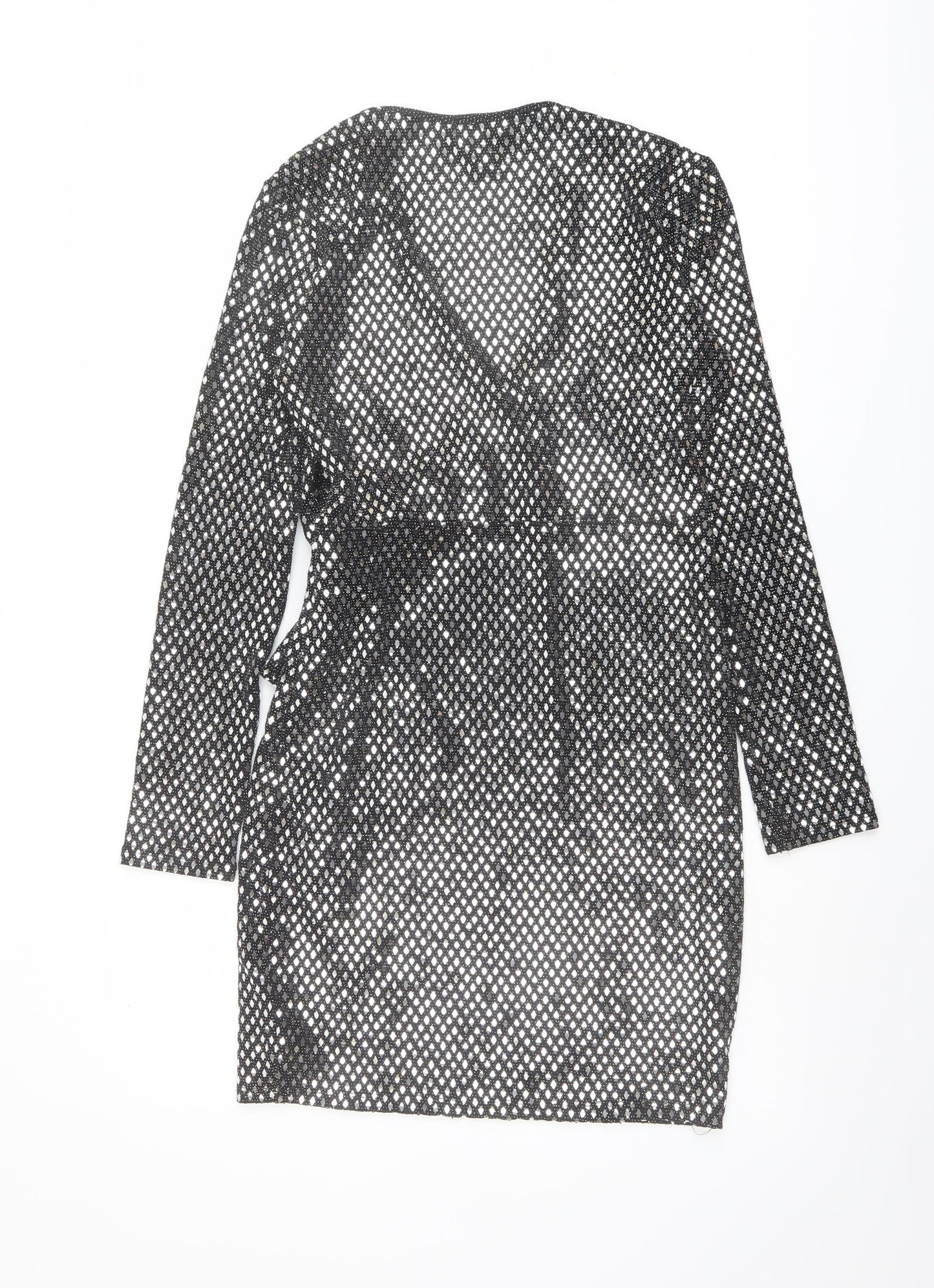 Apricot Womens Black Geometric Nylon A-Line Size L V-Neck Pullover