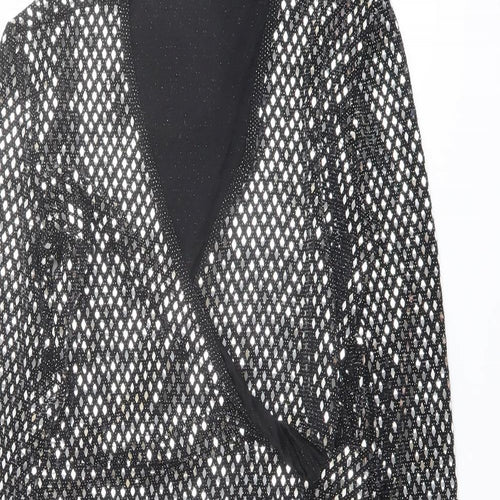 Apricot Womens Black Geometric Nylon A-Line Size L V-Neck Pullover