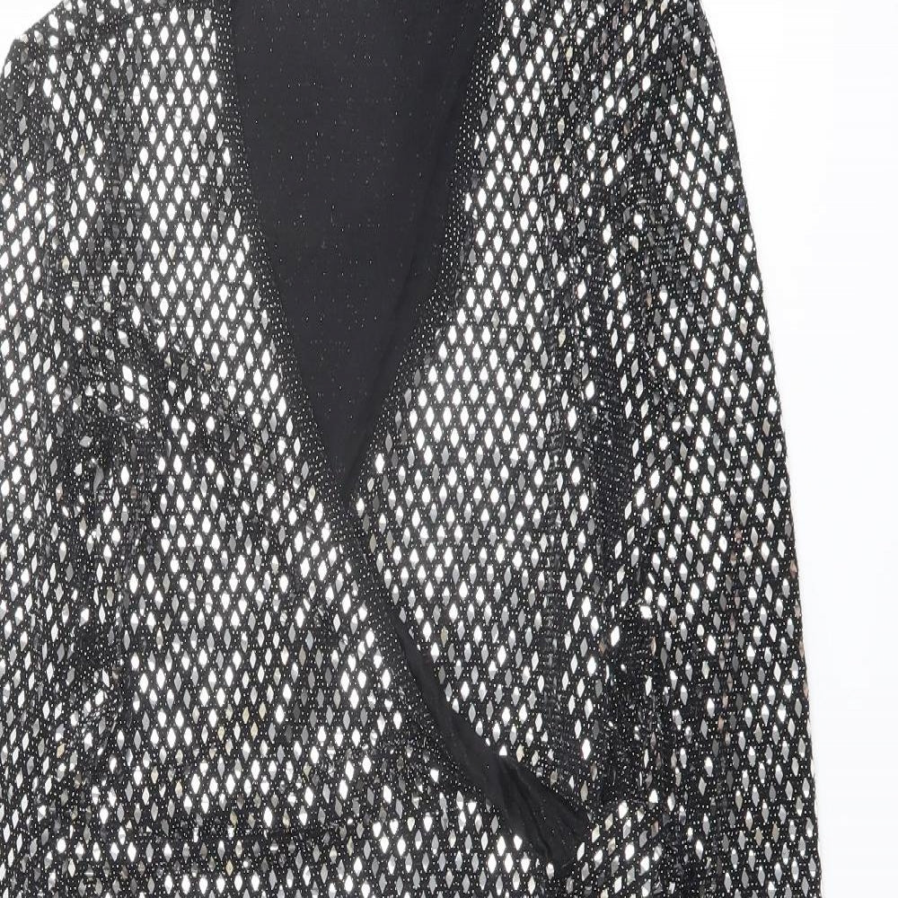 Apricot Womens Black Geometric Nylon A-Line Size L V-Neck Pullover