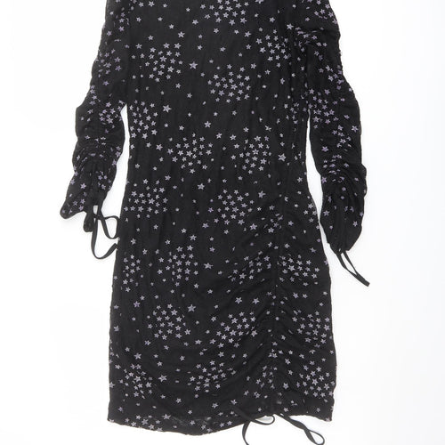 Topshop Womens Black Geometric Polyester A-Line Size 6 Round Neck Zip - Star pattern