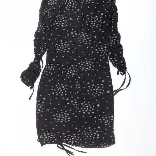 Topshop Womens Black Geometric Polyester A-Line Size 6 Round Neck Zip - Star pattern