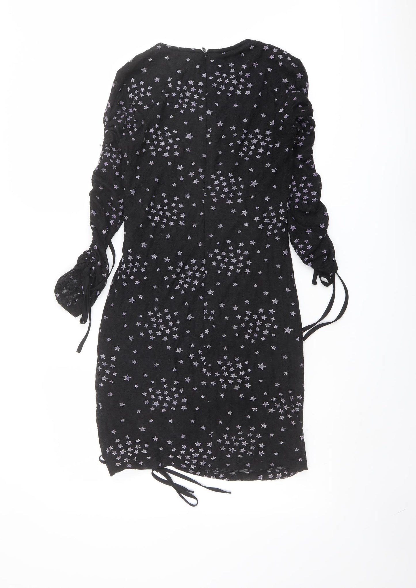 Topshop Womens Black Geometric Polyester A-Line Size 6 Round Neck Zip - Star pattern