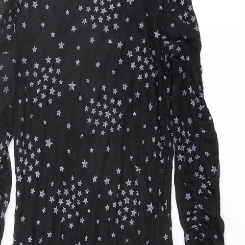 Topshop Womens Black Geometric Polyester A-Line Size 6 Round Neck Zip - Star pattern
