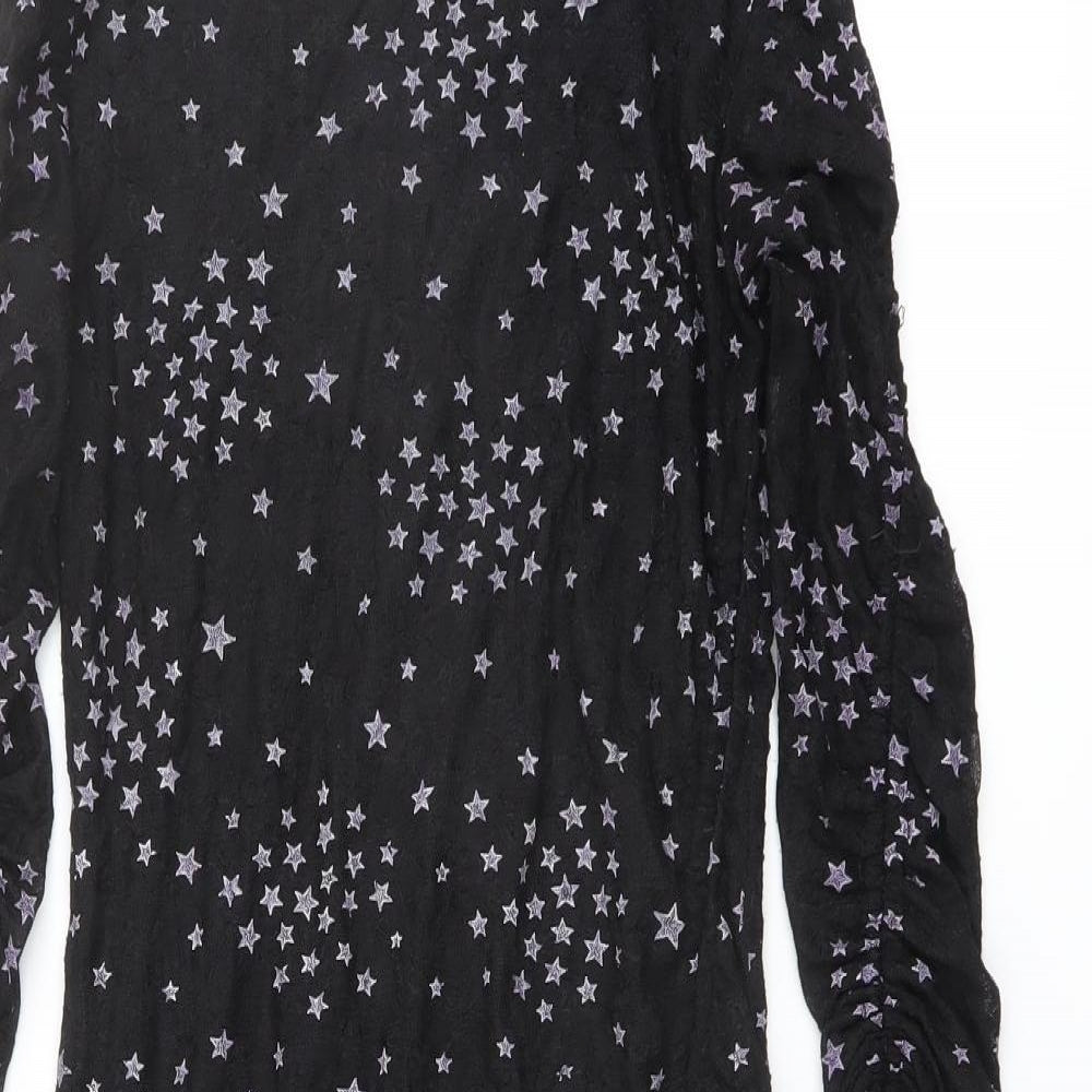 Topshop Womens Black Geometric Polyester A-Line Size 6 Round Neck Zip - Star pattern