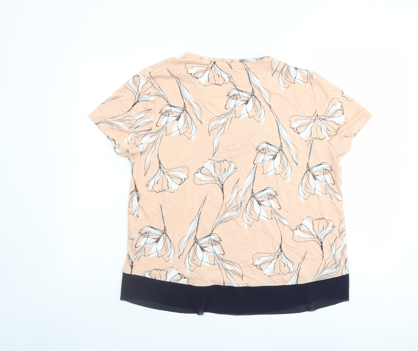 Marks and Spencer Womens Pink Floral Viscose Basic Blouse Size 16 V-Neck