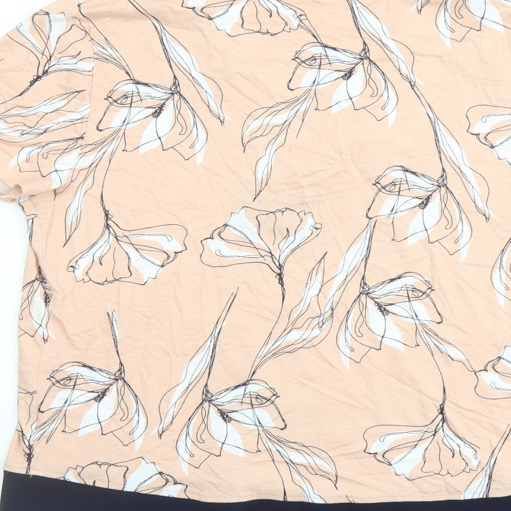 Marks and Spencer Womens Pink Floral Viscose Basic Blouse Size 16 V-Neck