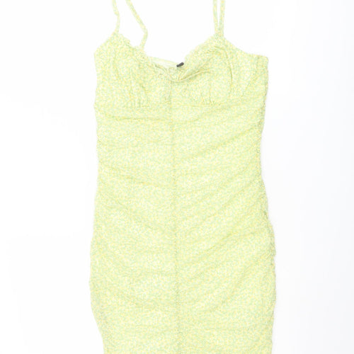 H&M Womens Green Floral Polyester Bodycon Size M V-Neck Pullover