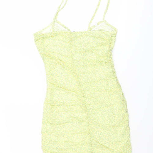 H&M Womens Green Floral Polyester Bodycon Size M V-Neck Pullover