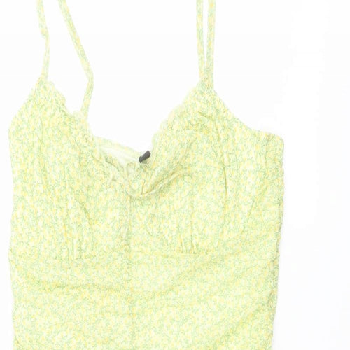 H&M Womens Green Floral Polyester Bodycon Size M V-Neck Pullover