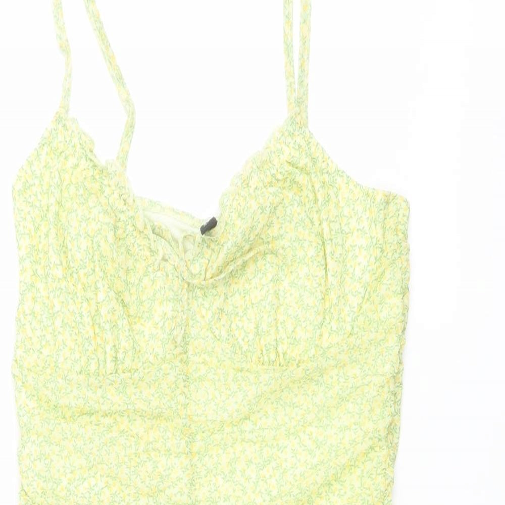 H&M Womens Green Floral Polyester Bodycon Size M V-Neck Pullover