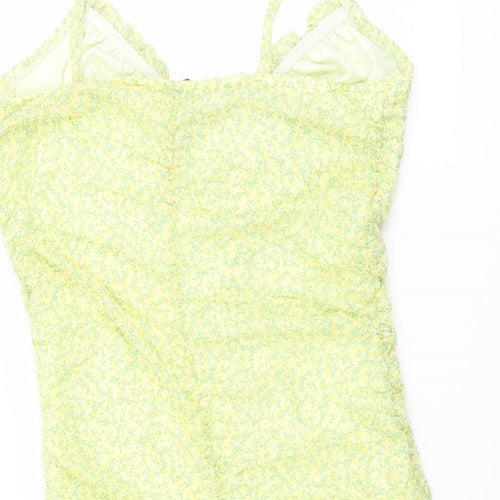 H&M Womens Green Floral Polyester Bodycon Size M V-Neck Pullover