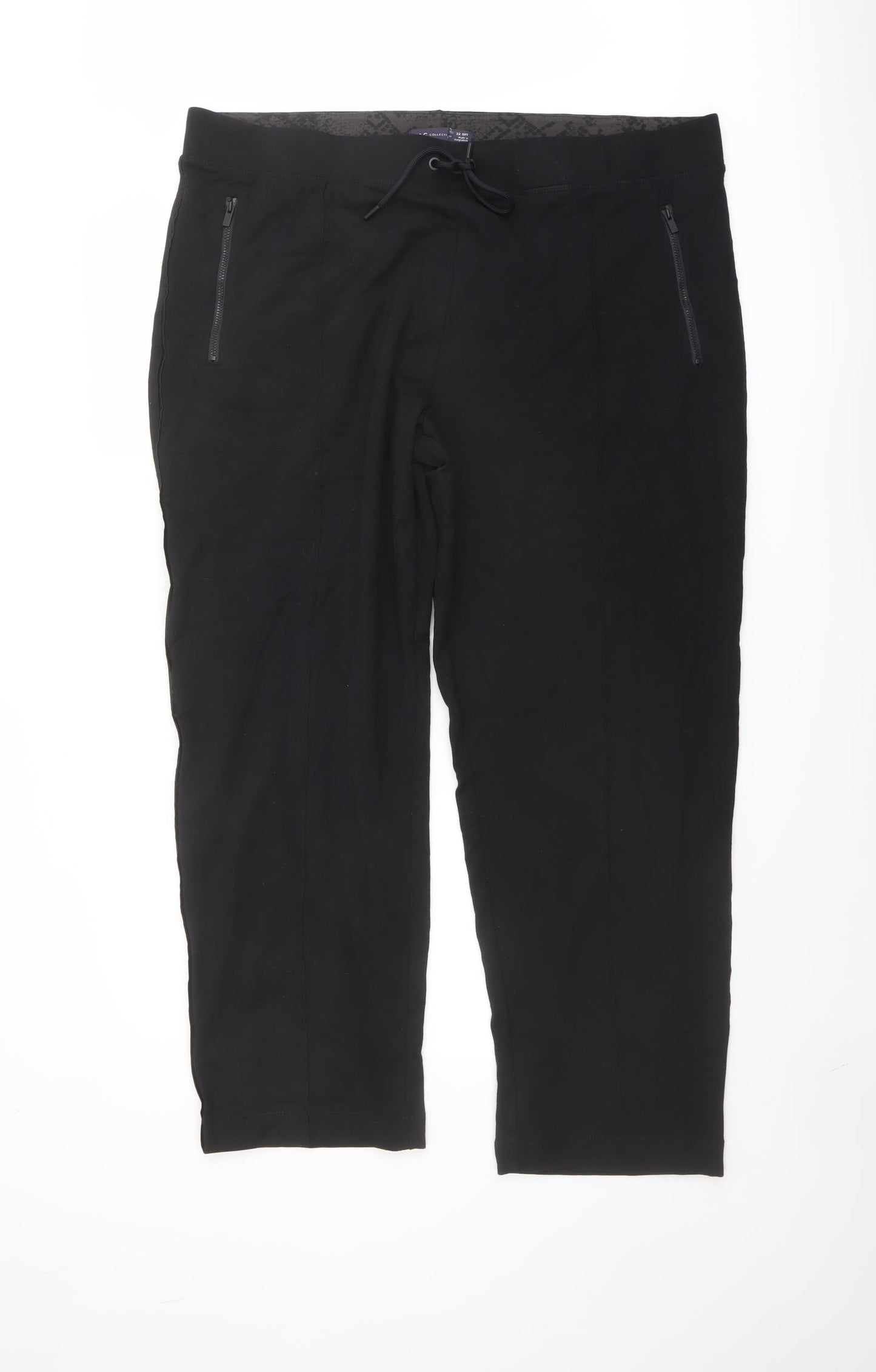 Marks and Spencer Womens Black Cotton Jogger Trousers Size 22 L29 in Regular Drawstring