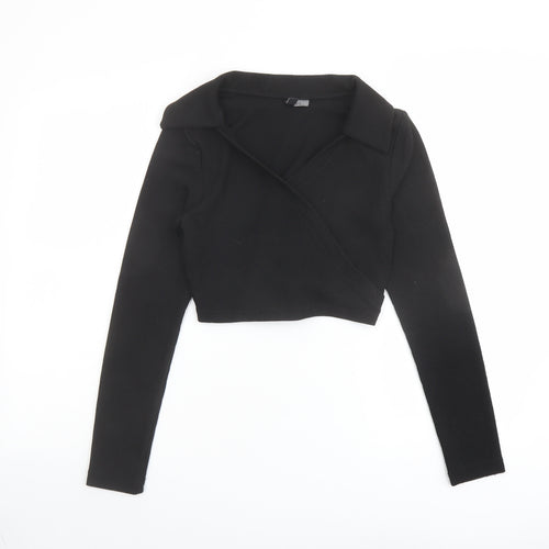 H&M Womens Black Polyester Cropped Polo Size M Collared