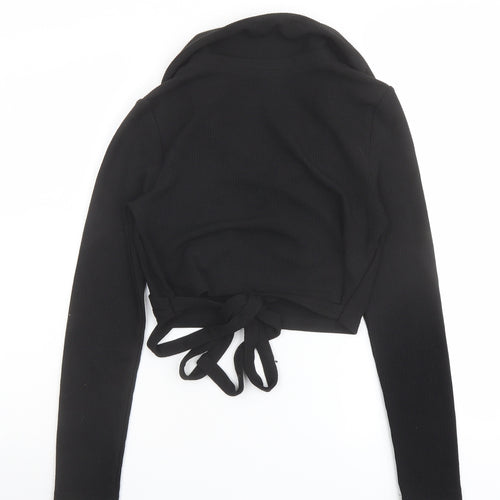 H&M Womens Black Polyester Cropped Polo Size M Collared