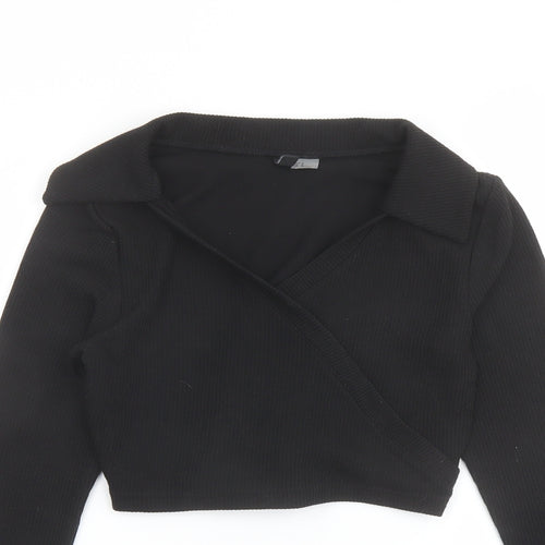 H&M Womens Black Polyester Cropped Polo Size M Collared