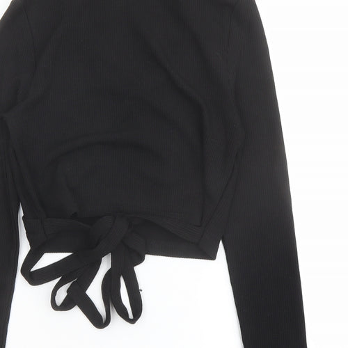 H&M Womens Black Polyester Cropped Polo Size M Collared