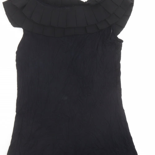 Topshop Womens Black Viscose Basic Tank Size 8 Boat Neck