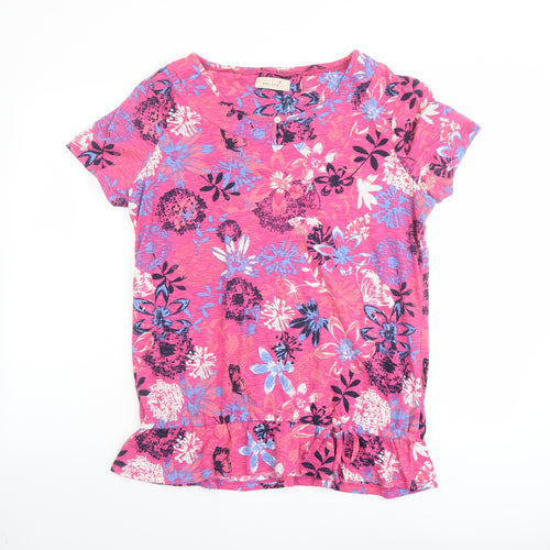 Marks and Spencer Womens Pink Floral Polyester Basic T-Shirt Size 14 Boat Neck
