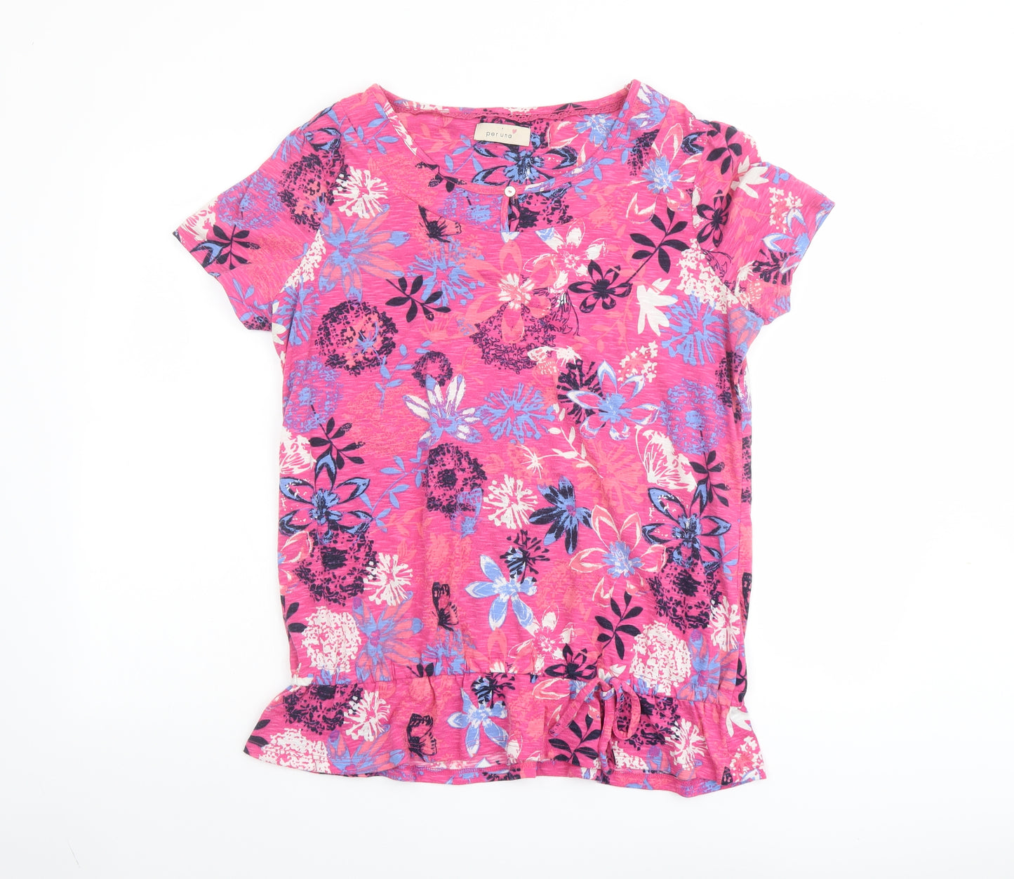 Marks and Spencer Womens Pink Floral Polyester Basic T-Shirt Size 14 Boat Neck
