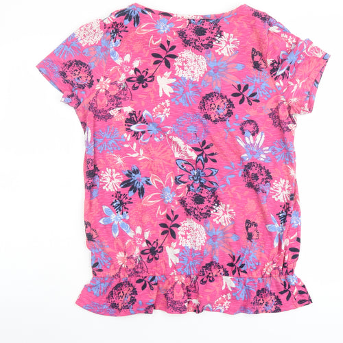 Marks and Spencer Womens Pink Floral Polyester Basic T-Shirt Size 14 Boat Neck