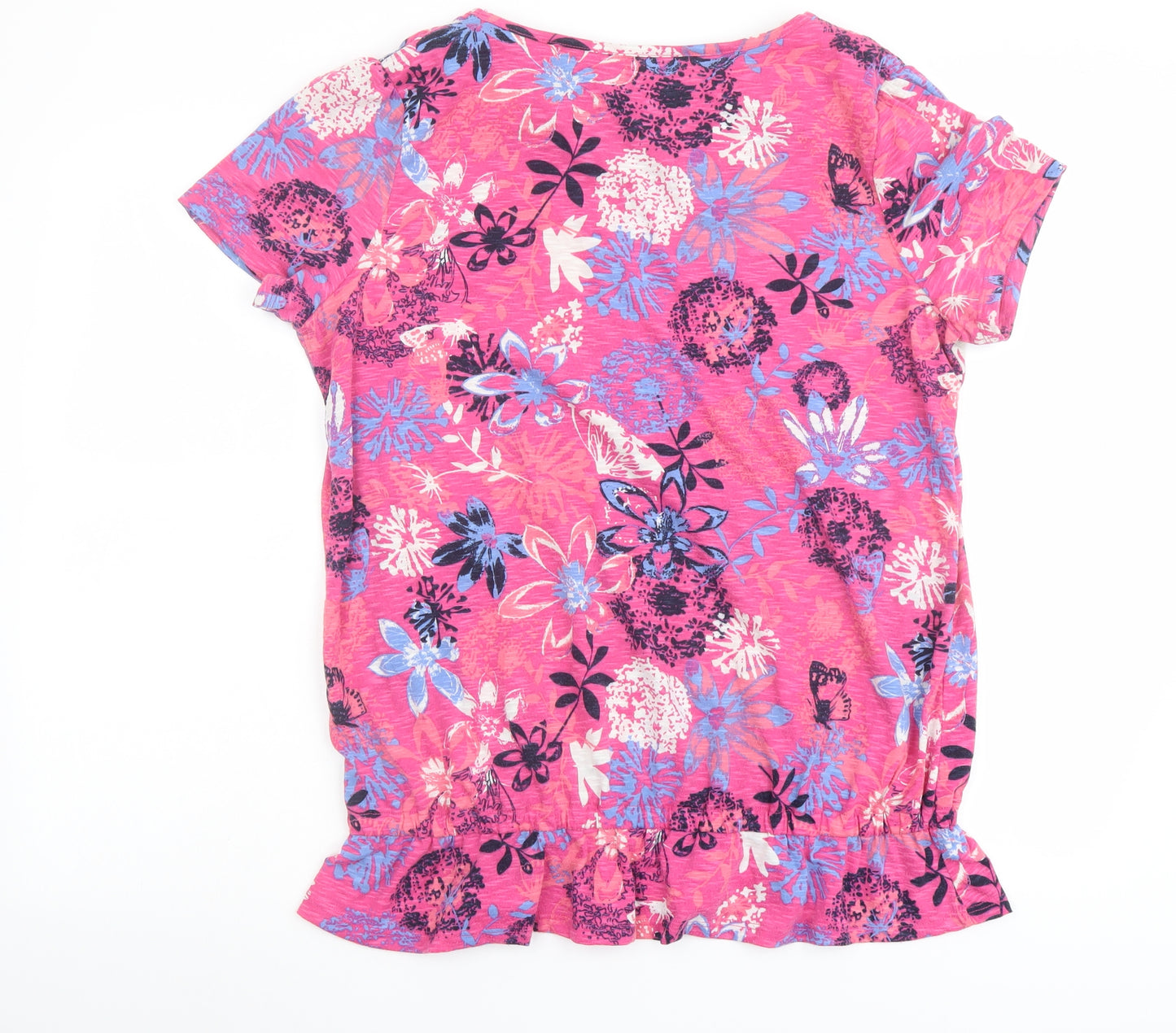 Marks and Spencer Womens Pink Floral Polyester Basic T-Shirt Size 14 Boat Neck