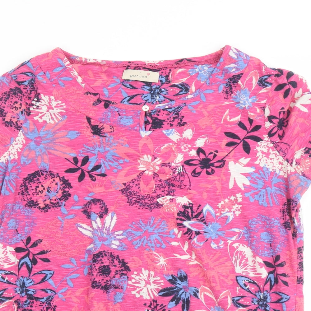 Marks and Spencer Womens Pink Floral Polyester Basic T-Shirt Size 14 Boat Neck
