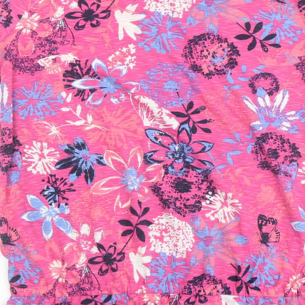Marks and Spencer Womens Pink Floral Polyester Basic T-Shirt Size 14 Boat Neck