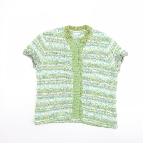 Donatella Maurizio Womens Green V-Neck Geometric Acrylic Cardigan Jumper Size XL