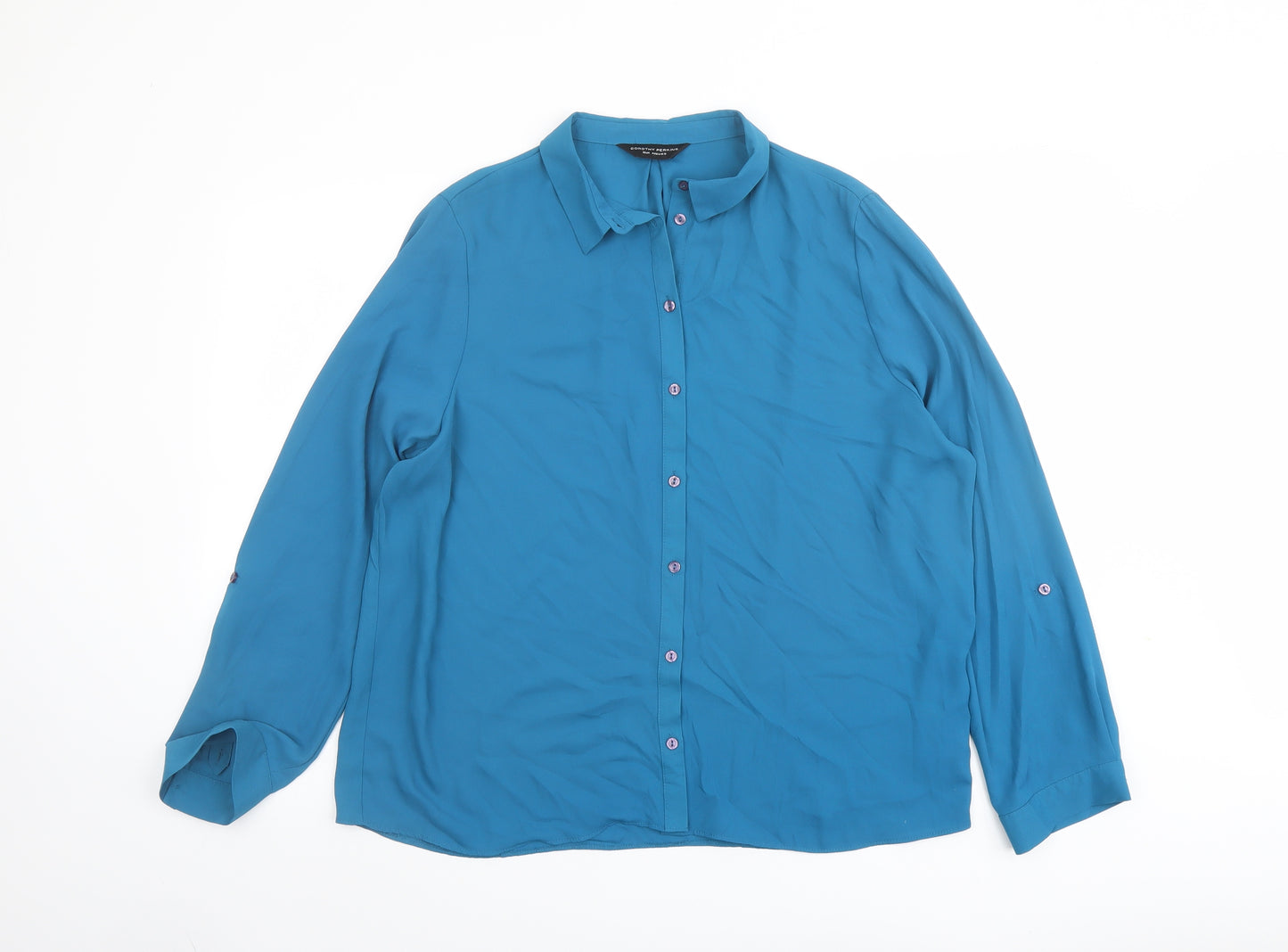 Dorothy Perkins Womens Blue Polyester Basic Button-Up Size 16 Collared