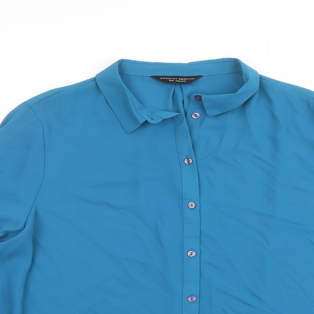 Dorothy Perkins Womens Blue Polyester Basic Button-Up Size 16 Collared