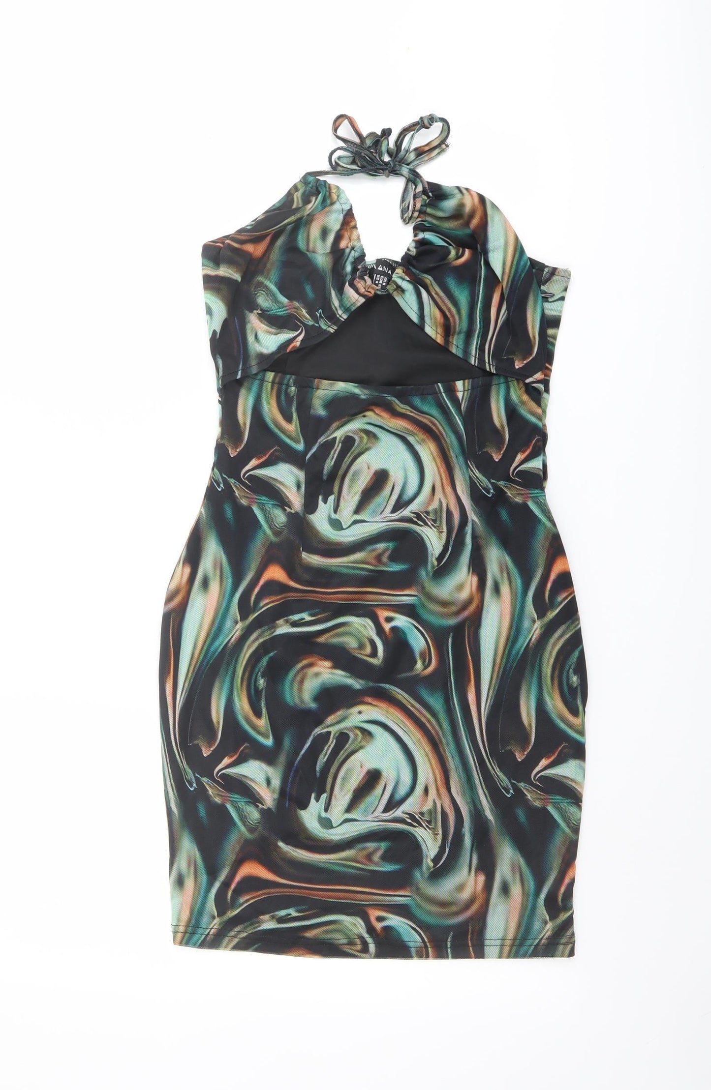 NaaNaa Womens Multicoloured Geometric Polyester Bodycon Size 8 Halter Pullover
