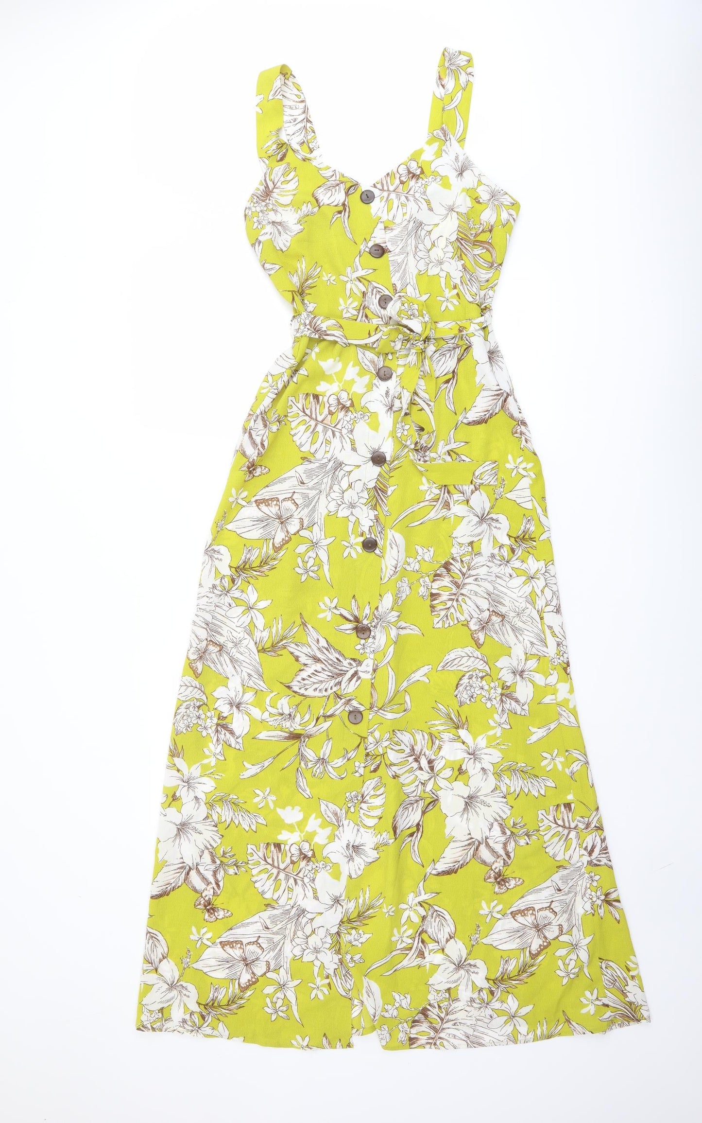Monteau Womens Green Floral Polyester Maxi Size M V-Neck Button