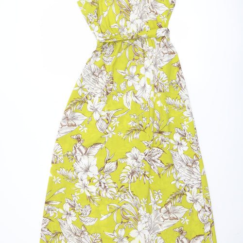 Monteau Womens Green Floral Polyester Maxi Size M V-Neck Button