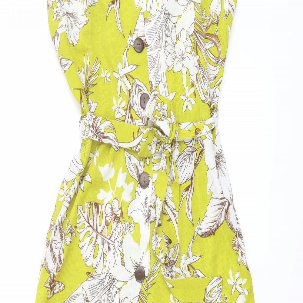 Monteau Womens Green Floral Polyester Maxi Size M V-Neck Button