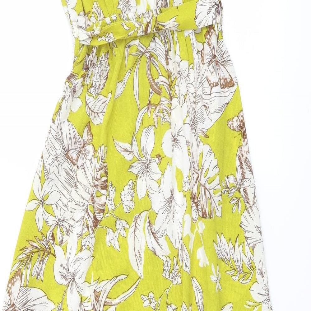 Monteau Womens Green Floral Polyester Maxi Size M V-Neck Button