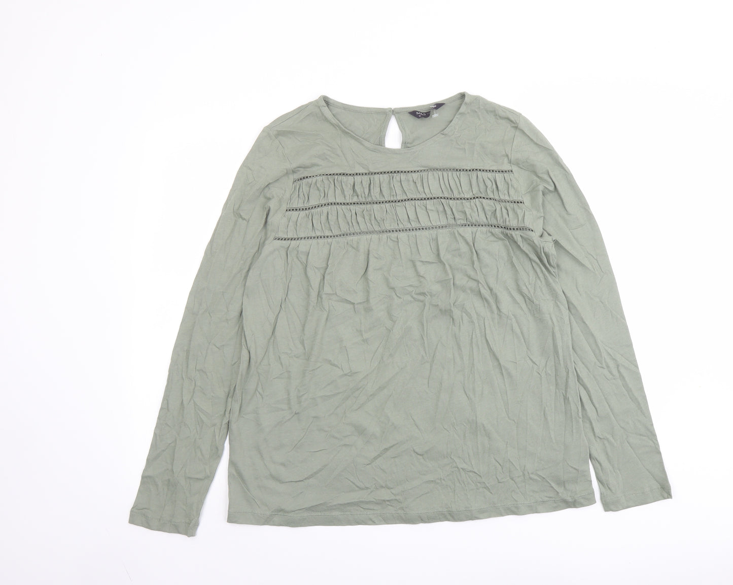 Marks and Spencer Womens Green Cotton Basic Blouse Size 12 Boat Neck - Front Detail