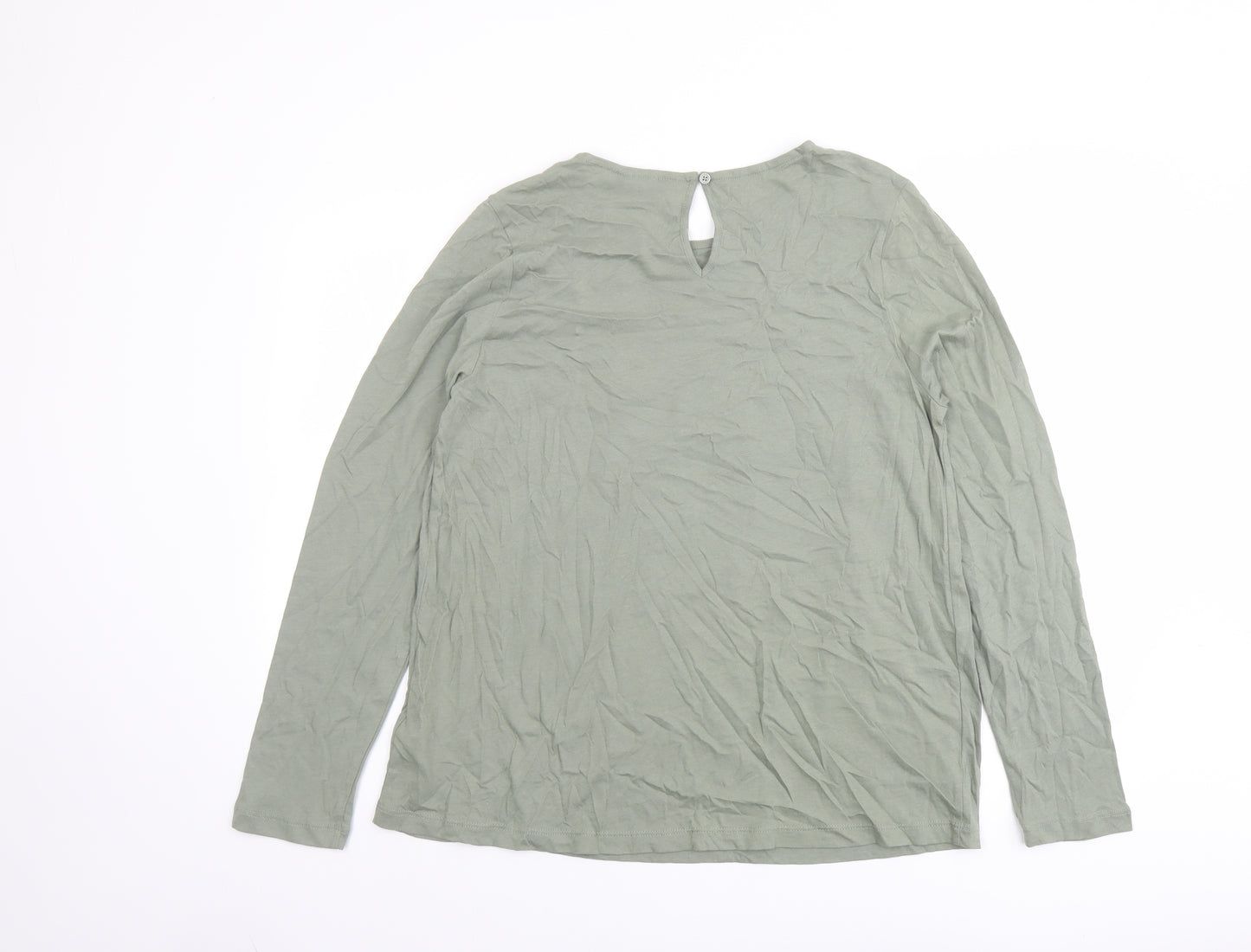 Marks and Spencer Womens Green Cotton Basic Blouse Size 12 Boat Neck - Front Detail